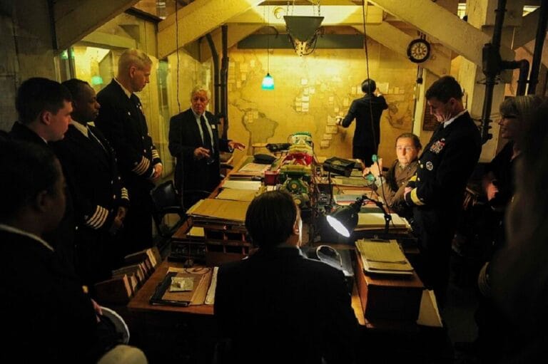 A group inside one of the rooms of the Churchill War Rooms