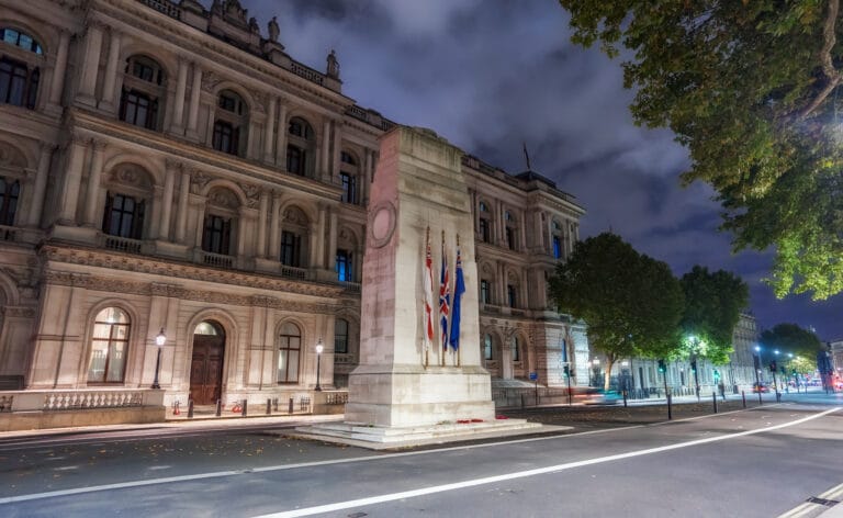 The Cenotaph on Whitehall at night