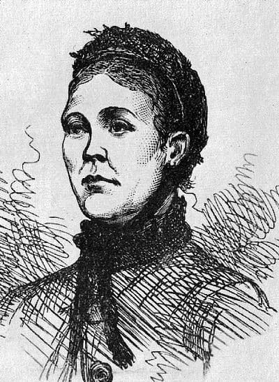 Newspaper engraving of Catherine Eddowes in a dark bonnet and a high-necked jacket