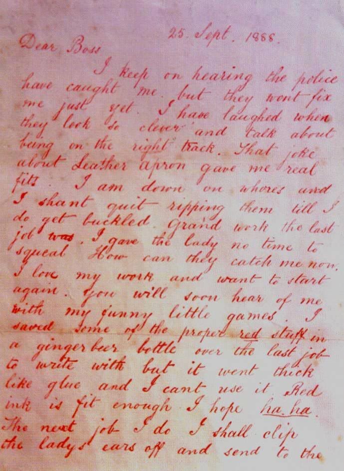 The handwritten Dear Boss letter of September 1888, written in red ink